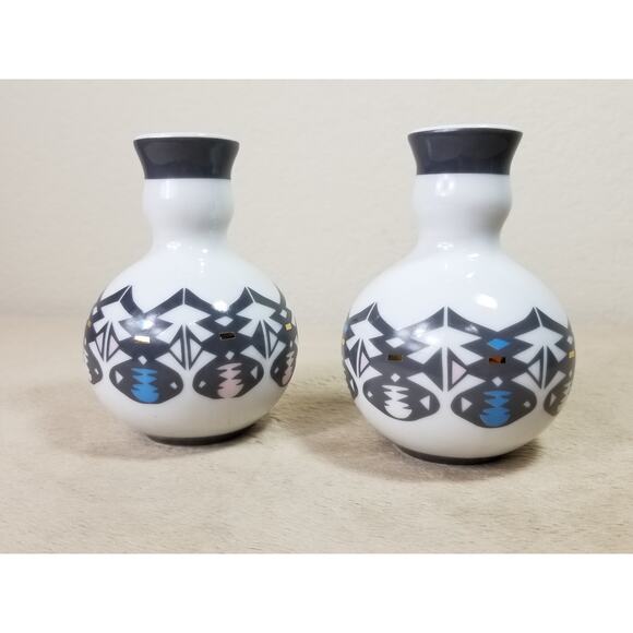 Candle Holder Candlestick McKinney 4 1/2" Porcelain Native American Design x2 - Picture 4 of 12